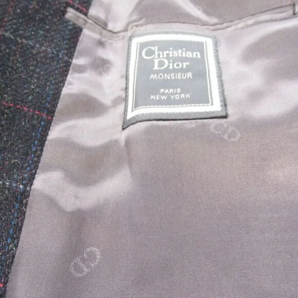 Christian Dior Wool Blazer Mens 42R Gray Check Sport Coat 2‎ Button Single Vent